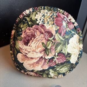 Floral Cotton Tuft 13" Round Pillow Circular Pleating French Country Bedding